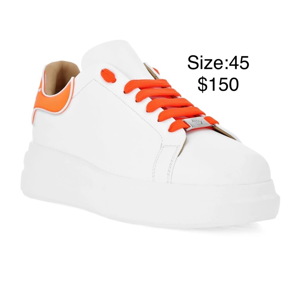 Philipp Plein White and Orange Sneakers